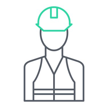 İşçi simgesi. Beyaz arkaplanda izole edilmiş web tasarımı için ana hatlı oluşturucu vektör resimleme sembolü