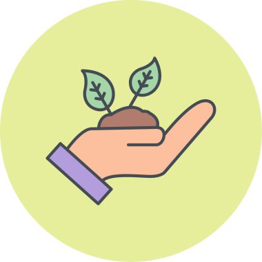 Bir bitkiyi tutan elin vektör çizimi 