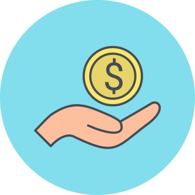 Dolar işareti simgesinin el ele tutuşmasının vektör çizimi