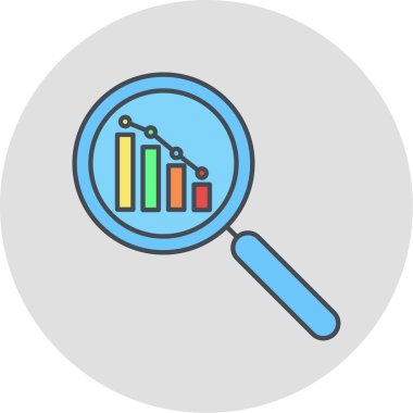 İş grafiği simgesi olan büyüteç. vektör illüstrasyonu