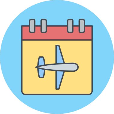 Uçak web simgesine sahip takvim basit illüstrasyon