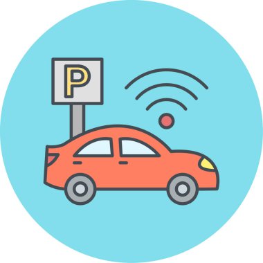 Beyaz arkaplan vektör illüstrasyonunda yassı biçimli araba park simgesi