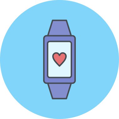 Beyaz arkaplanda kalp atış hızı simgesine sahip smartwatch, vektör illüstrasyonu