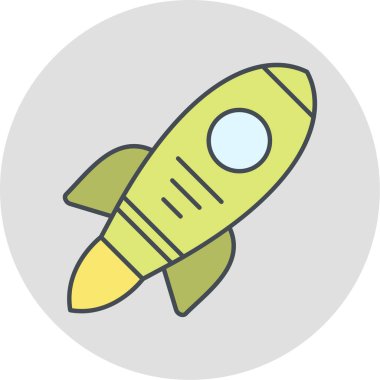 Düz stil roket ikonu. Beyaz izole edilmiş arkaplanda başlangıç vektör illüstrasyonu. iş kurma kavramı.