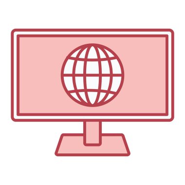 Dünya simgesi, vektör illüstrasyonlu bilgisayar monitörü