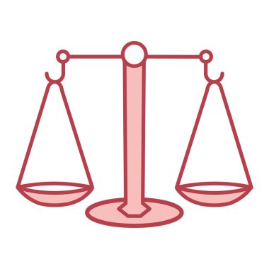 Denge ikonu tarafından temsil edilen hukuk ve adalet kavramı. İnce çizgi resim tasarımı. vektör illüstrasyonu.