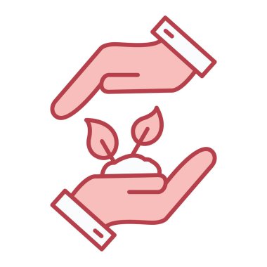 Yaprak ikonlu bir bitkiyi tutan el. vektör illüstrasyonu