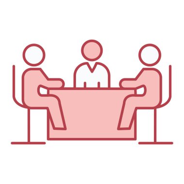 İş ekibi dizüstü bilgisayar çizgisi ikon vektörü üzerinde çalışıyor. İnsanlar tabela ile buluşuyor. izole edilmiş sembol çizimi