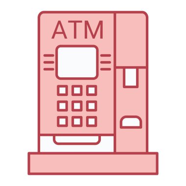 ATM terminal simgesi. Beyaz arkaplanda izole edilmiş web tasarımı için pos bilet vektör sembolü