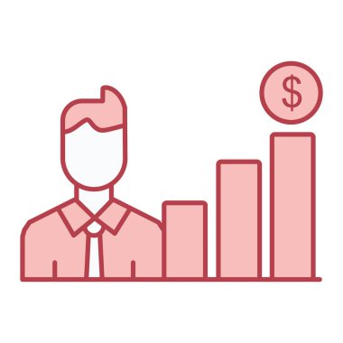 Dolar işareti ikonu olan bir iş adamı. Finansal grafik sembolü olan iş adamı. düz dizayn. vektör illüstrasyonu