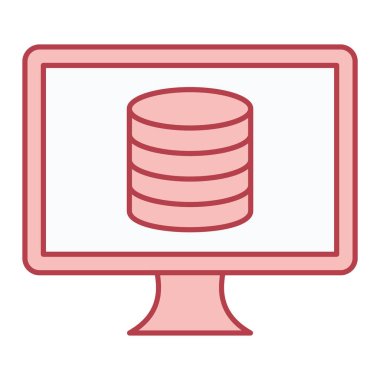 Veritabanı vektör düz simgesine sahip bilgisayar monitörü