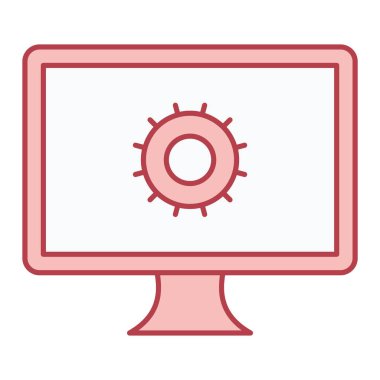 Dişli ikonlu bilgisayar monitörü. vektör illüstrasyonu