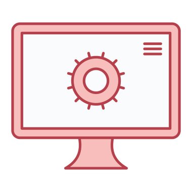 Ayarları ve vites simgesi olan bilgisayar monitörü. vektör illüstrasyonu