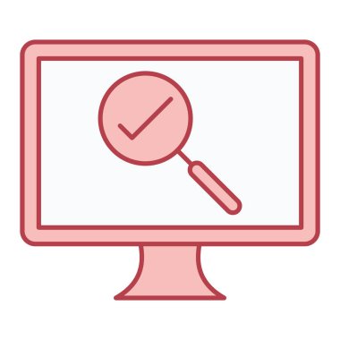 Büyüteç ve beyaz çizgi vektör illüstrasyonlu bilgisayar monitörü