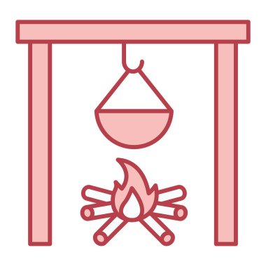 Kamp vektör simgesi. Kamp ateşi sembolünün ana hatları. Basit biçim tasarımı.