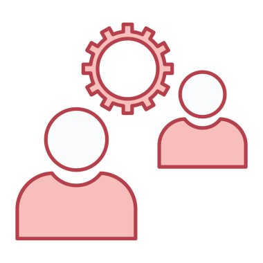 Beyaz arkaplan üzerinde dişli simgesi olan erkekler, çizgi biçimi, vektör illüstrasyonu