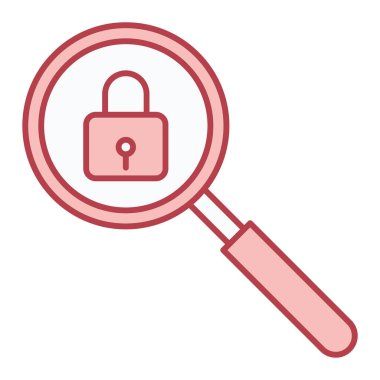 Asma kilit ikonlu büyüteç. vektör illüstrasyonu