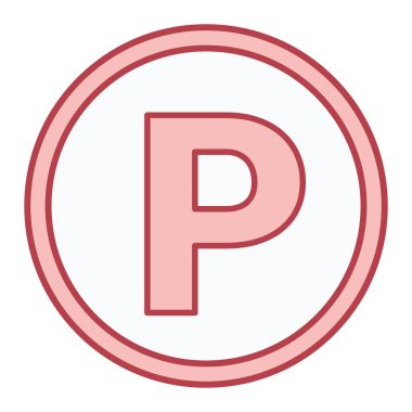 Park yeri simgesi. İnce çizgi sembolü. Kırmızı daire düğmesi. vektör illüstrasyonu