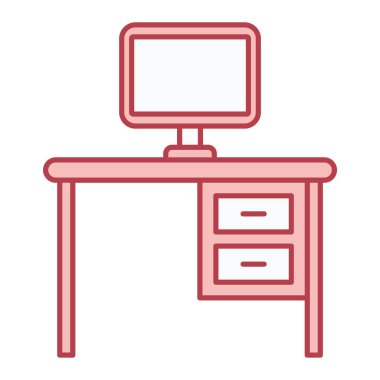 bilgisayar vektör illüstrasyonlu ofis masası