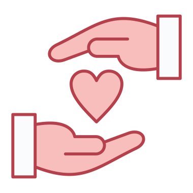 Hayır işi ve bağış vektör ikonu. Web ve mobil uygulama için el ele tutuşan kalp sembolü, ui, ux,