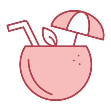 Hindistan cevizi kokteyli ikonu. Web için plaj içeceği vektör simgelerinin ana hatları