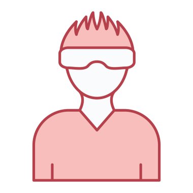 Miğfer ikonlu adam. Ana hatlarıyla erkek avatar karakter vektör çizimi. beyaz arkaplanda izole