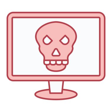 kafatası ve kan vektör çizimi ile bilgisayar monitörü