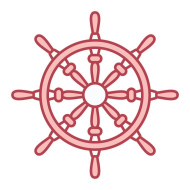 Geminin direksiyon simgesi. Beyaz arkaplanda izole edilmiş web tasarımı için tekne dümen vektör simgelerinin basit çizimi