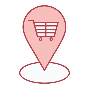 Konum pin vektör illüstrasyon tasarımlı alışveriş arabası
