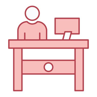 Masa başı sandalyesi ve dizüstü bilgisayarı simgesi olan bir masa. vektör illüstrasyonu