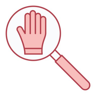 Büyüteç simgesi. El ele tutuşmak vektör illüstrasyonu. İnsan kaynakları ve biliminin arayışı ve sembolü.