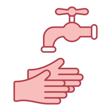 Tap ikonuyla el. Su damlası ve musluğun özet vektör çizimi