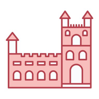 Şato kulesi ikonu. Beyaz arkaplanda izole edilmiş web tasarımı için ortaçağ kale vektör simgelerinin basit çizimi