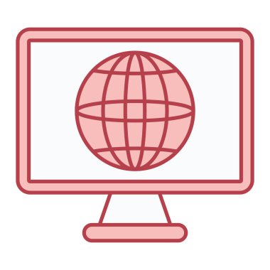 Dünya ikonlu bilgisayar monitörü. vektör illüstrasyonu