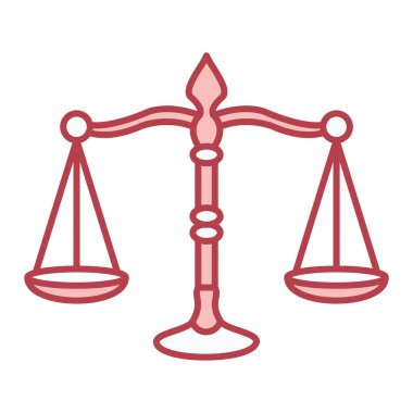 Denge ikonu tarafından temsil edilen hukuk ve adalet kavramı. İnce çizgi resim tasarımı. vektör illüstrasyonu.