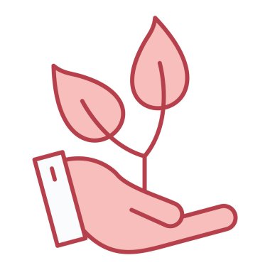 El ele tutuşan yaprak ikonu vektörü. Ekoloji doğa sembolü. izole edilmiş sınır çizimi