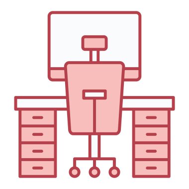 Ofis masası ikon vektörü. İşyeri masa tabelası. izole edilmiş sembol çizimi
