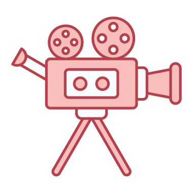 Video kamera simgesi. Ana hatlarıyla sinema projektörü vektör çizimi. beyaz arkaplanda izole.