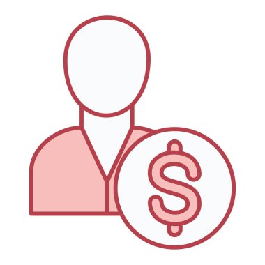 Dolar sembolü olan adam. Web tasarımı için para vektör simgelerinin düz çizimi