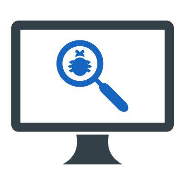 Büyüteç ve kalkan vektör çizimine sahip dizüstü bilgisayar