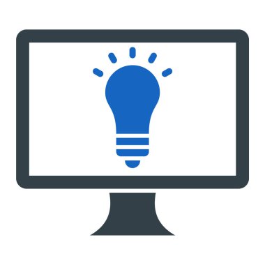 Ampul ikonlu bilgisayar monitörü. vektör illüstrasyonu