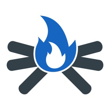 Mavi ve beyaz ateş simgesinin düz biçimli vektör illüstrasyonu