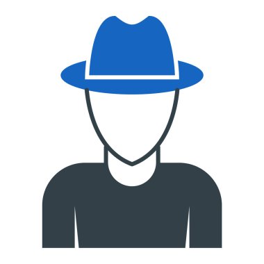 Şapka ikonu takan adam. Beyaz arkaplanda izole edilmiş web tasarımı için kovboy baş vektör simgeleri