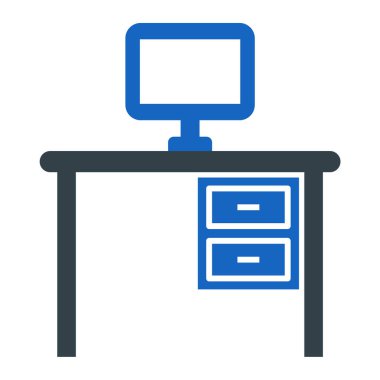 Ofis masası düz simgesi, vektör illüstrasyonu