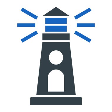 Ağ ve mobil uygulama tasarımınız için beyaz arkaplanda izole edilmiş deniz feneri simgesi vektörü, kule logosu konsepti