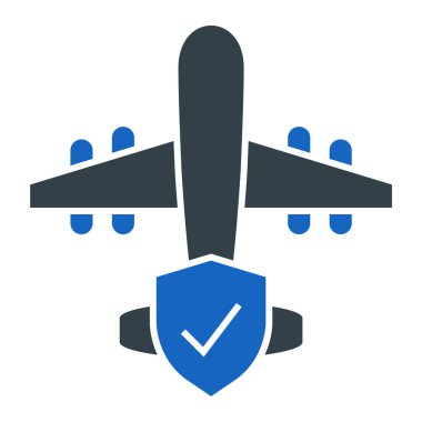 Hava aracı vektör simgesi. biçim iki renkli düz sembol, mavi ve gri renkler, yuvarlak açılar, beyaz