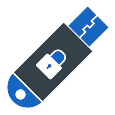 usb flash disk simge vektörü. Kilit işareti. izole edilmiş sınır sembolü çizimi