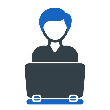 Dizüstü bilgisayarı olan kadın. Web için vektör simgelerinin basit illüstrasyonu