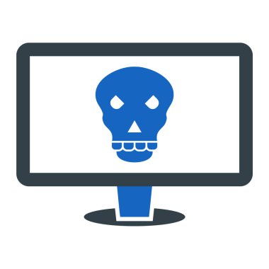 Kafatası ikonlu bilgisayar monitörü. vektör illüstrasyonu