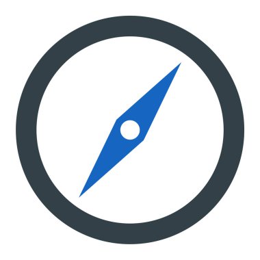 pusula simgesi. Kabartma biçimi iki renkli düz sembol, siyah ve beyaz renkler, yuvarlak açılar, gri arkaplan